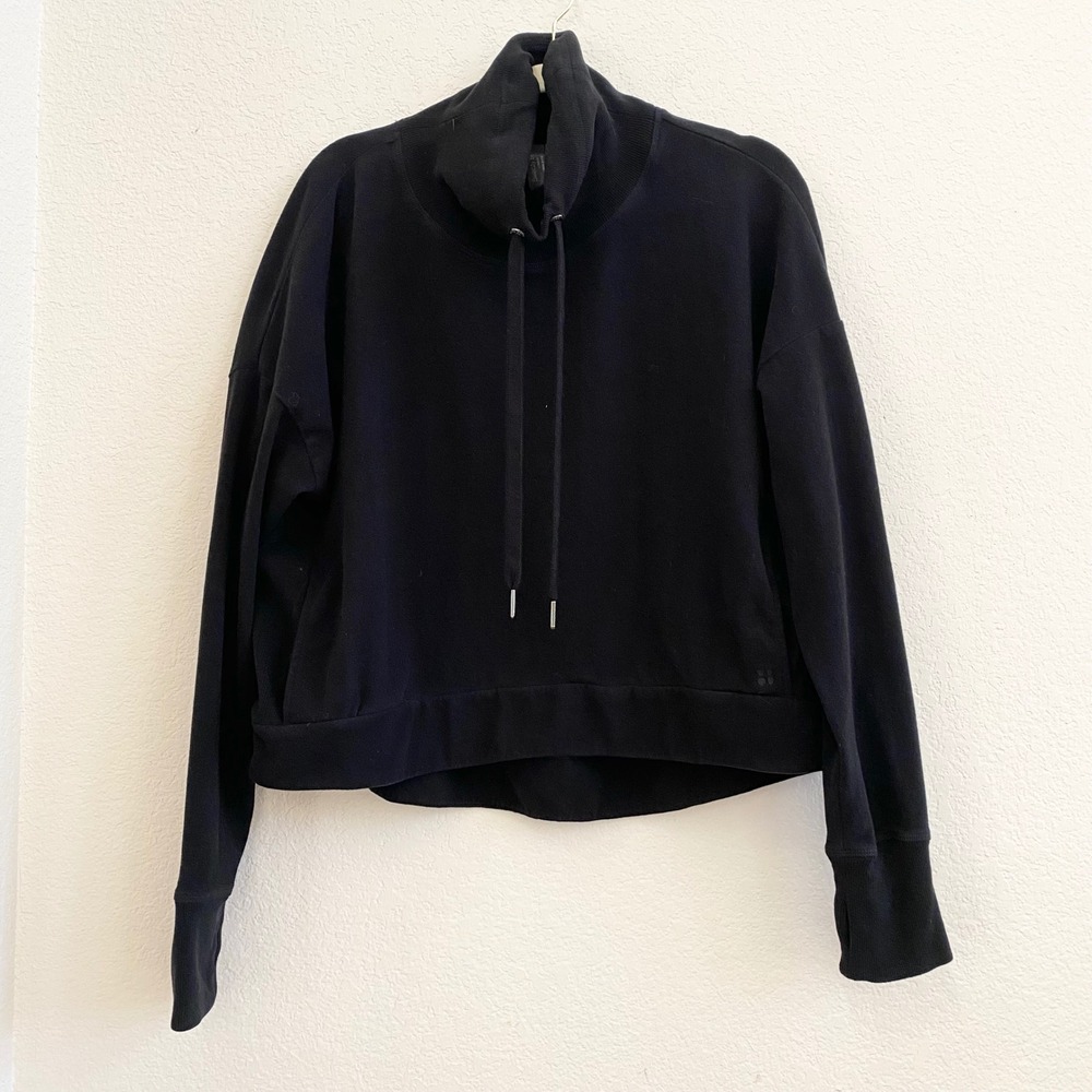 Sweaty Betty‎ Black Cowl Neck Long Sleeve Cropped Hoodie Women L Made in Italy